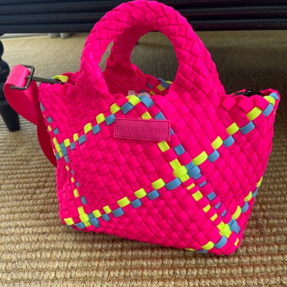 Parker & Hyde Woven Mini Tote Neon Pink Multi - Picture 4 of 4